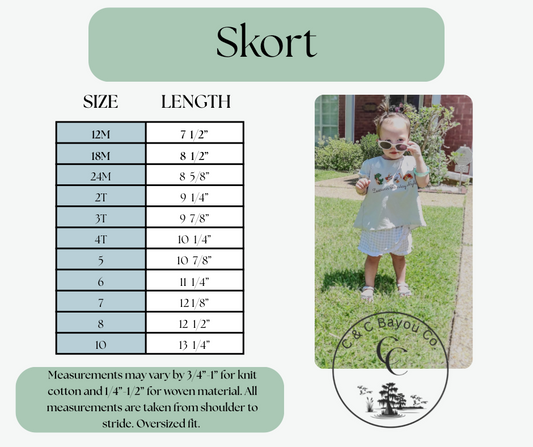 Skort Size Chart