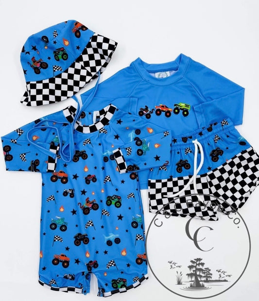 Monster Jam 2PC Rashguard + Swim Trunks